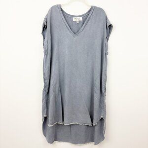 Anthropologie Cloth & Stone Tencel Fringe Dress Size 1X Hi-lo Pockets V-Neck